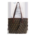 Retro large capacity tote bag with matching pouch featuring classic brown monogram pattern - Brown (Style 1)
