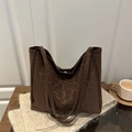 Vintage leopard print shoulder tote bag in dark brown with magnetic snap closure - Brown