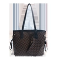 Brown geometric printed tote bag set with matching coin purse and adjustable drawstrings - Coffee (Style 2)