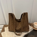 Suede leopard print tote bag with magnetic clasp for women in casual lifestyle setting - Brown