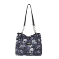 Borsa tote capiente con stampa teschio floreale e spalline in catena d'argento - Blu