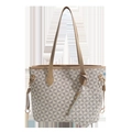 Off-white tote bag with gray geometric print and matching zippered pouch accessory - Style 2 Khaki