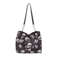 Grande borsa tote con stampa di teschi e fiori viola e tracolla in catena - Rosso
