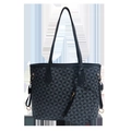 Grey and black geometric tote bag set with matching zipper pouch and long handles - Style 2 Black