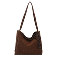 Bruine tote tas van mat leer met vintage luipaard reliëf en een houten hanger - Bruin Met Hanger