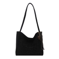 Minimalistische zwarte suède tote bag met luipaardprint, kwastje en schouderbanden - Zwart met Hanger