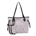 Set de bolso tote blanco con estampados de dibujos animados, asas negras y ositos - Negro