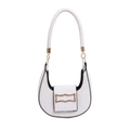 White croc-effect crescent hobo bag with gold hardware buckle and black edge detail - White