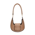 Borsa beige a mezzaluna con motivo a coccodrillo e dettagli in metallo dorato - Cachi
