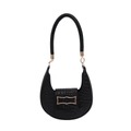 Elegante borsa hobo a mezzaluna nera con trama a coccodrillo e dettagli dorati - Nero