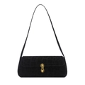 Bolso de hombro vintage francés negro con estampado de leopardo y hebilla dorada - Negro