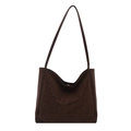 Dark brown faux suede tote bag with leopard print and magnetic buckle closure - Coffee No Pendant