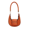 Borsa a mezzaluna arancione con trama a coccodrillo e dettagli dorati dal design trendy - Arancione