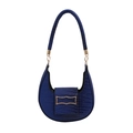 Royal blue crescent hobo bag with crocodile embossing and golden hardware - Blue
