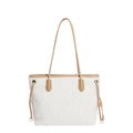 Grande borsa tote in peluche bianca da donna con manici in ecopelle color cuoio - Bianco