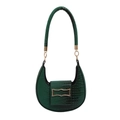 Dark green crescent shoulder bag featuring premium crocodile embossed leather and gold buckle - Green