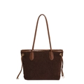 Borsa tote in peluche marrone con finiture in pelle e spalline per la moda invernale - Marrone