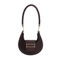 Dark brown crescent shoulder bag with crocodile texture and gold buckle detail - Brown