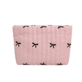 Rosa gesteppte Clutch aus Satin mit eingestickten schwarzen Schleifen für Damen - Rosa