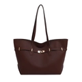 Borsa tote retrò in pelle opaca marrone scuro con elegante fibbia dorata e tracolla - Marrone