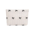 Minimalist white quilted clutch bag featuring elegant black bow embroidery patterns - Off White