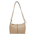 Borsa sottospalla minimalista beige in pelle granata con cucitura nera e tocchi oro - Cachi