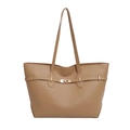 Borsa tote retrò kaki in pelle PU testurizzata con chiusura a rotazione dorata - Cachi