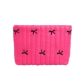 Quilted rose red clutch bag with black bow embroidery and puffy cloud texture - Rose Red