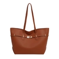 Borsa tote minimalista in pelle testa di moro con fibbia dorata e doppi spallacci lunghi - Marrone