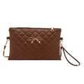 Grand sac fourre-tout marron foncé en similicuir matelassé avec nœud doré et fermeture - Marron