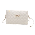White quilted PU leather shoulder bag featuring a gold bow accent and zip closure - White