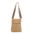Borsa a tracolla minimalista in pelle PU beige con trama litchi e tracolla larga in nylon - Cachi