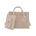 Bolso tote beige trenzado vintage para mujer con asas redondas y pequeño monedero - Blanco