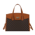 Retro monogram tote bag in dark brown pattern with adjustable strap and gold metal lock - Brown