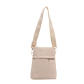Borsa a tracolla beige in pelle martellata con ampia cinghia e dettagli dorati - Bianco