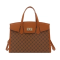 Vintage large capacity tote bag with monogram print and golden twist lock closure - Brown
