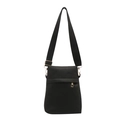Borsa a tracolla nera in pelle martellata con ampia cinghia e finiture dorate - Nero