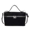 Borsa a mano minimalista nera opaca da donna con doppie cerniere metalliche a cuore - Nero