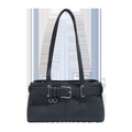 Borsa a spalla grigio scuro con fibbia in argento vintage e sottili spalline fini - Nero