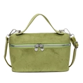 Minimalist grass green suede box bag with heart zippers and detachable shoulder strap - Green