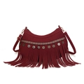 Vintage Hobo-Tasche aus weinrotem Wildleder mit Fransen und Metallmünzen - Rot