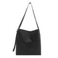 Bolso tote minimalista de cuero sintético negro con costuras verticales y correa - Negro