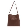 Bolso tote clásico de cuero sintético marrón con gran bolsillo frontal y bandolera - Marrón Oscuro