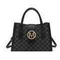 Borsa a tracolla nera da donna con stampa monogramma M e fibbia rotonda dorata - Nero