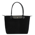 Borsa tote nera minimalista con patta in pelle e trama scamosciata in stile 2025 - Nero