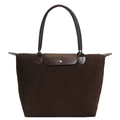 Borsa tote grande marrone scuro in pelle scamosciata e liscia con fibbia in metallo - Marrone