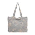 Borsa a secchiello in tela con motivo floreale blu-grigio chiaro e tasca frontale - Grigio