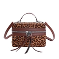 Bolso bandolera chic con estampado de leopardo, ribete de cuero marrón y cremallera doble - Marrón