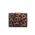 Mini leopard print card holder wallet with textured faux leather and snap closure - Brown