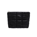 Bolso de mano acolchado negro minimalista con cremallera y acabado brillante - Negro